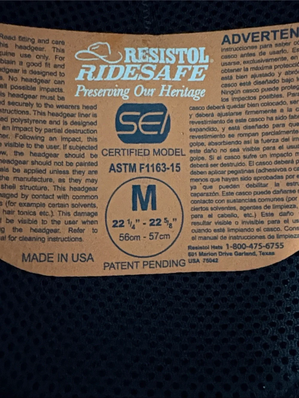 Resistol RideSafe Black Felt Western Cowboy Riding Helmet Size M SEI Certified U
